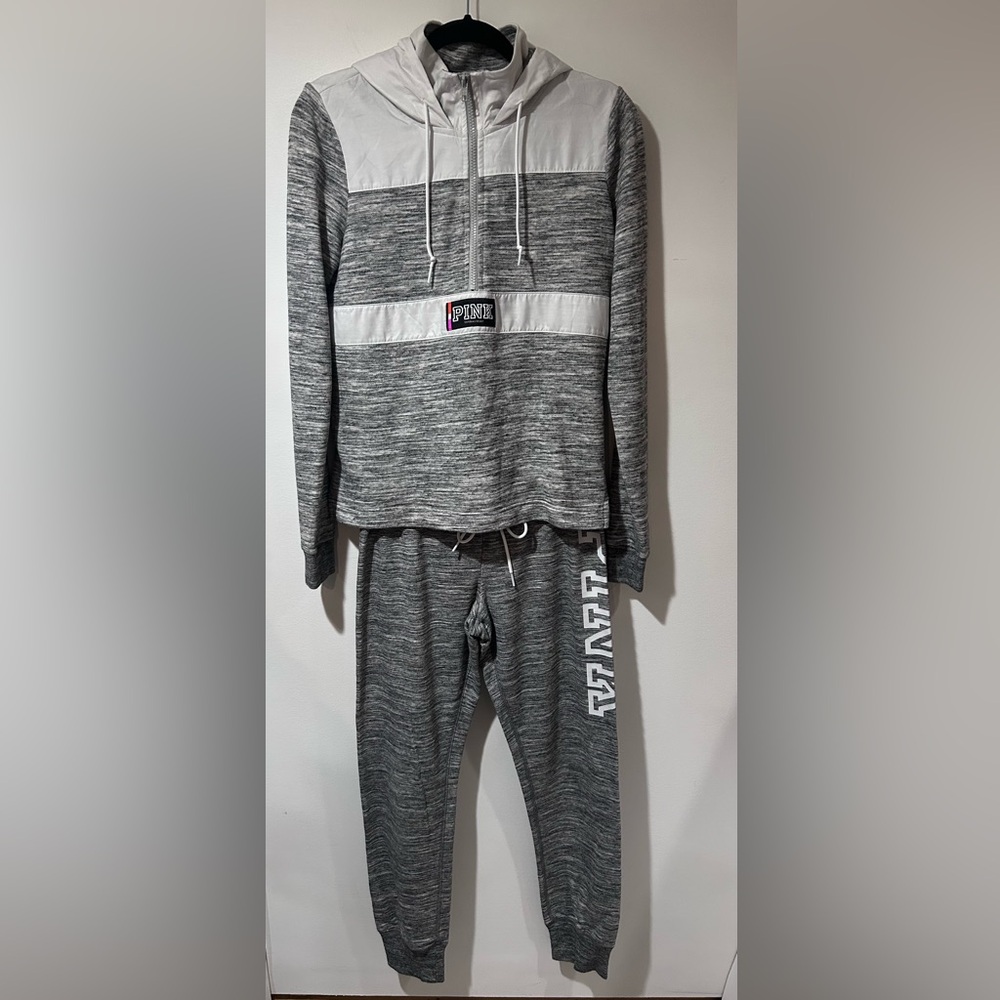 PINK Victoria's Secret Gray and White Hoodie Set